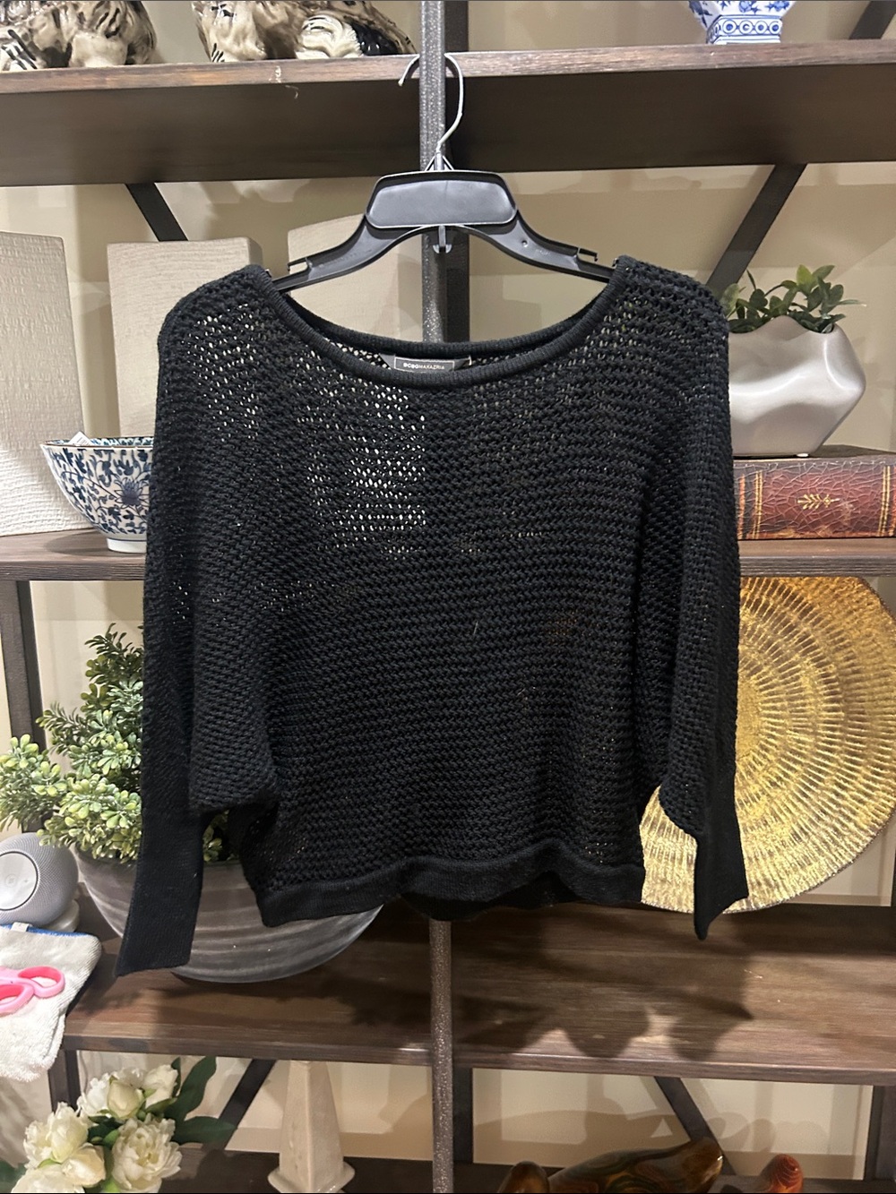 BCBGMacazria XXS Black Open-Knit Women's Sweater - Lightweight Pullover